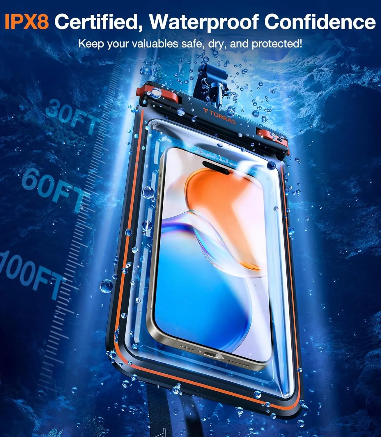 TORRAS IPX8 Waterproof Phone Pouch Floating, Underwater Screen Touchable, Waterproof Phone Case with Lanyard for iPhone 16 Pro Max 15 14 13 S25, Cell Phone Dry Bag Cruise Ship Essentials 7.0", Black