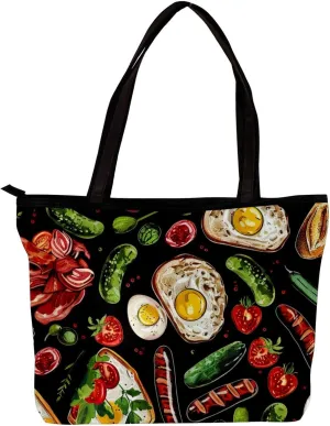 Tote Bags for Women,Womens Handbags,Small Tote Bag,Food Breakfast