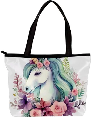 Tote Bags for Women,Womens Handbags,Small Tote Bag,Unicorn Floral Bushes