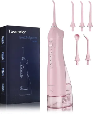 TOVENDOR Electric Water Dental Flosser Teeth Pick, Cordless Flossers Oral Irrigator IPX7 Waterproof 300ML Rechargeable Travel Water Teeth Cleaner with 5 Tips for Home Braces Care Gums Deep Cleaning