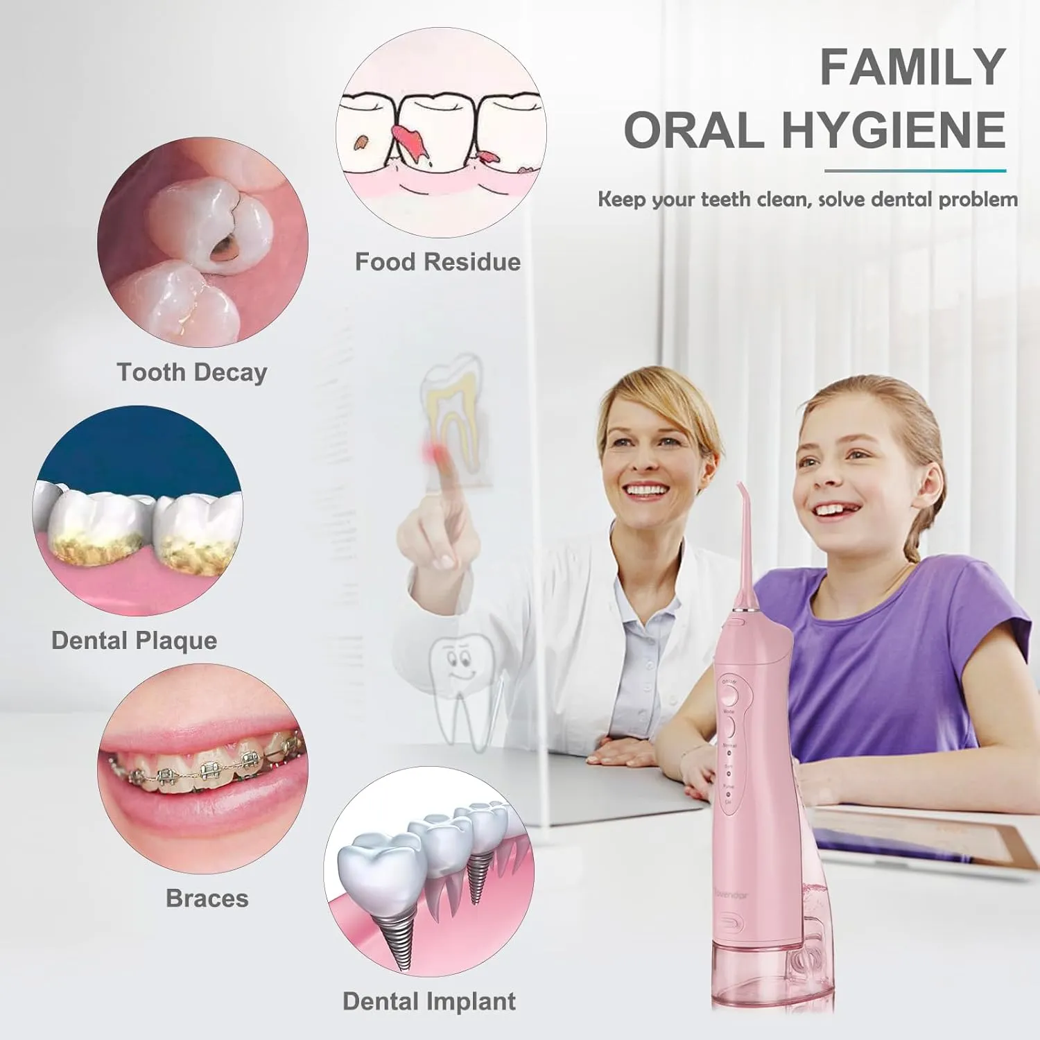 TOVENDOR Electric Water Dental Flosser Teeth Pick, Cordless Flossers Oral Irrigator IPX7 Waterproof 300ML Rechargeable Travel Water Teeth Cleaner with 5 Tips for Home Braces Care Gums Deep Cleaning