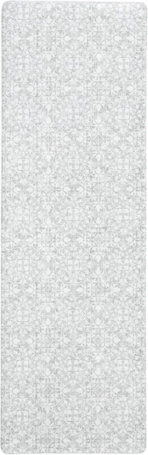 TOWN & COUNTRY BASICS Comfort Plus Vintage Medallion Tile Anti Fatigue Comfort Mat, Kitchen Runner Mat, Standing Desk Mat, Dorm Room Rug, Non-Slip Backing, Grey, 18"x55"