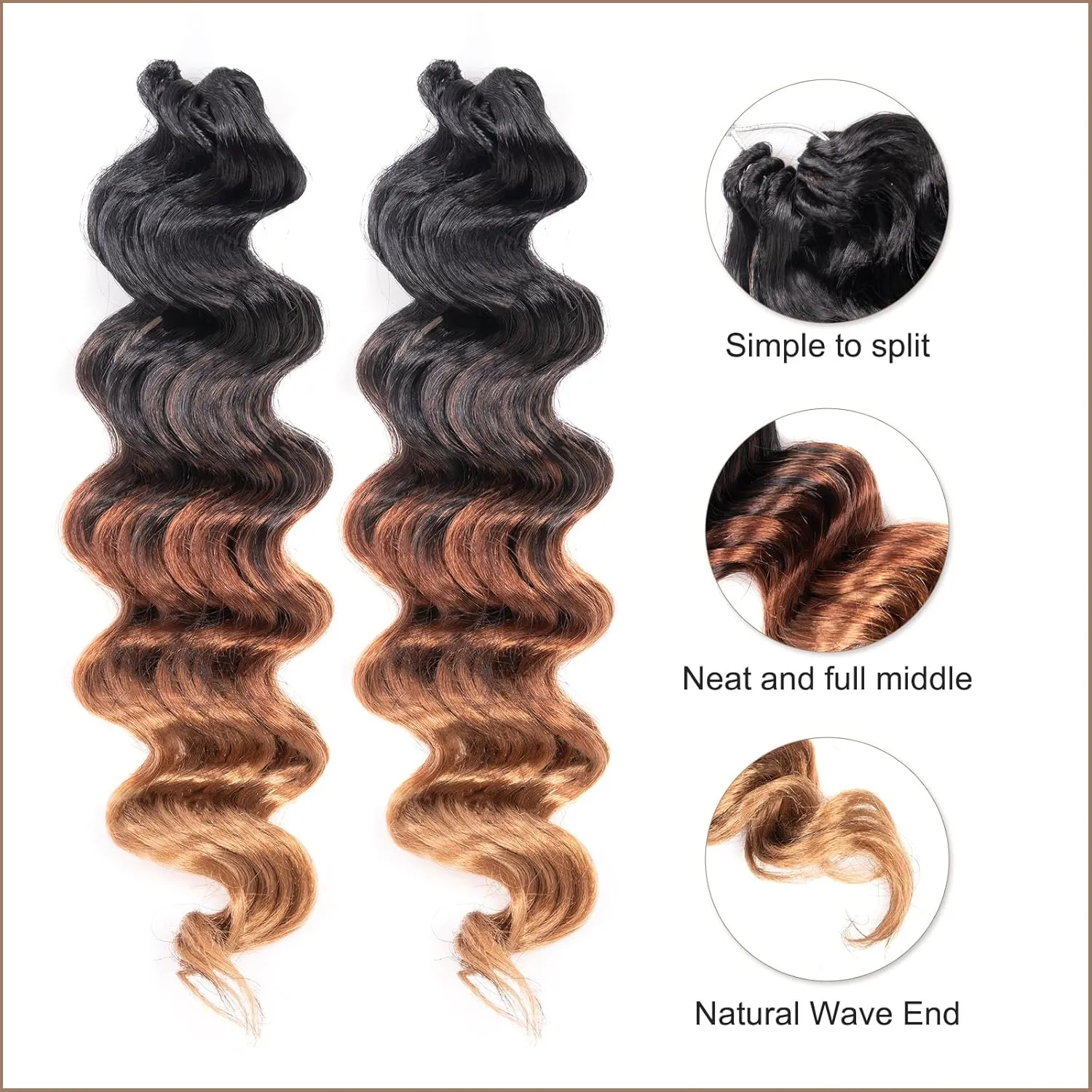 Toyotress Ocean Wave Crochet Hair - 14 Inch 8 Packs Ombre Brown Blonde Ocean Wave Braiding Hair, Beach Curl Deep Twist Water Wave Short Curly Synthetic Hair Extensions (14 Inch, OT30/27-8P)