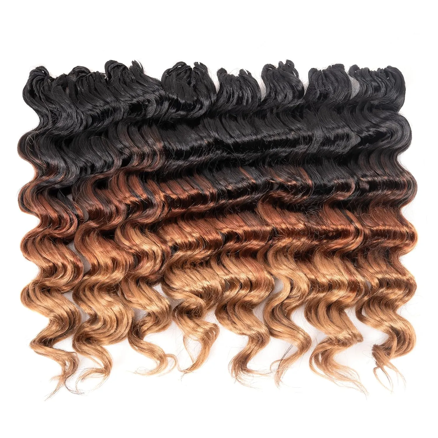Toyotress Ocean Wave Crochet Hair - 14 Inch 8 Packs Ombre Brown Blonde Ocean Wave Braiding Hair, Beach Curl Deep Twist Water Wave Short Curly Synthetic Hair Extensions (14 Inch, OT30/27-8P)