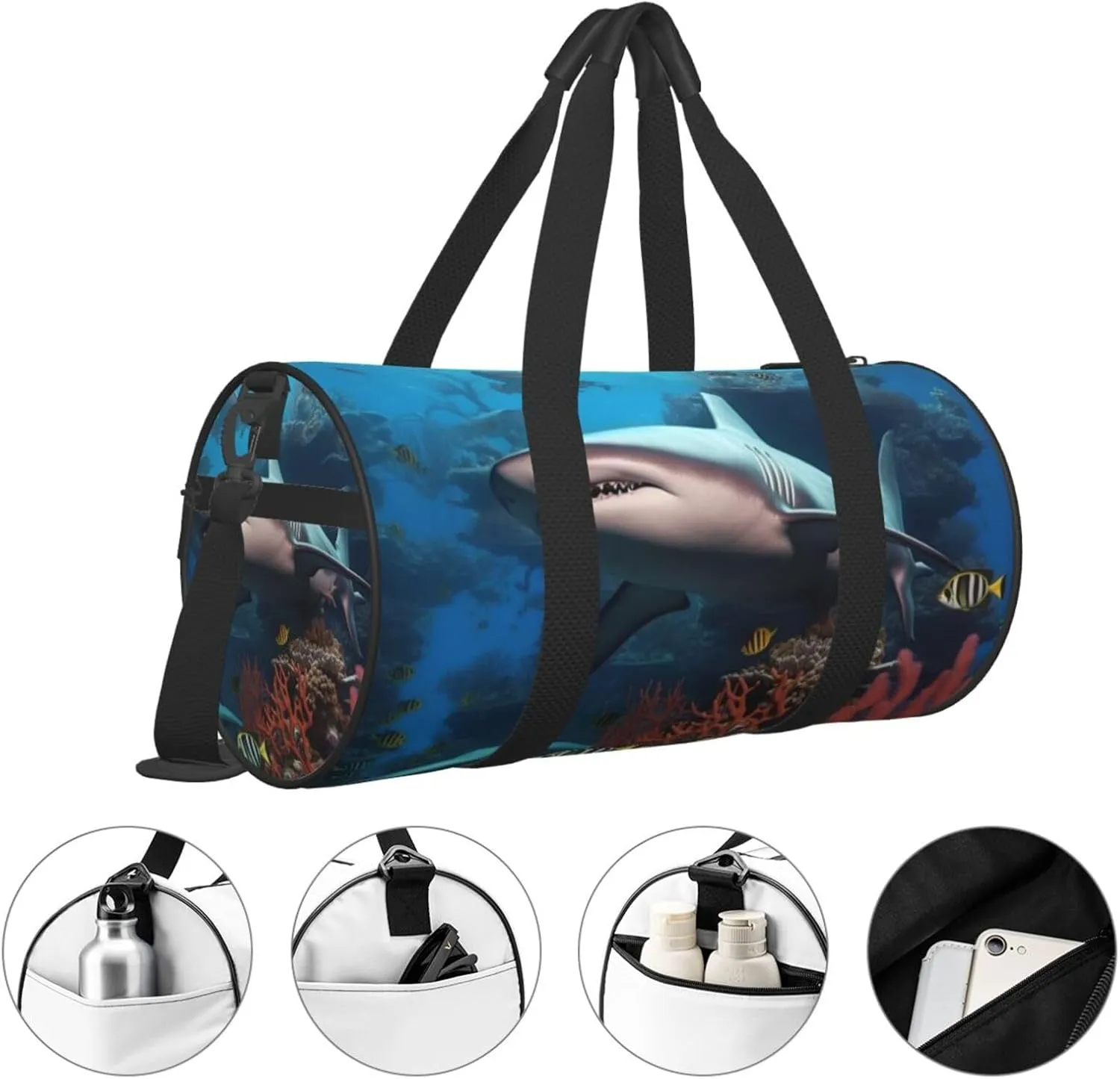 Travel Bag For Women,Submarine Shark Coral Print Personal Item Duffle Bags,Weekend Travel Duffel Tote Bag,Travel Sport Gym Bag For Men,Airplane Travel Essentials For Flying