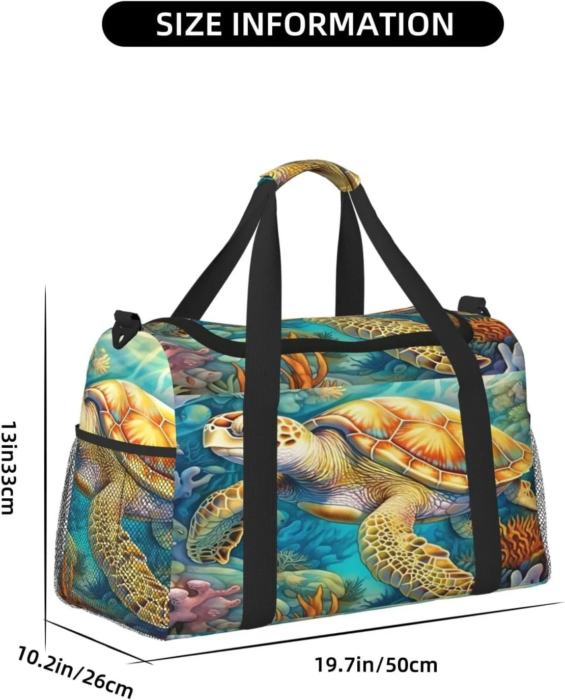 Travel Duffel Bag For Men Women, Sea Turtle Coral Carry On Sport Gym Bag With Shoulder Strap Lightweight Waterproof Weekender Bag Overnight Bag