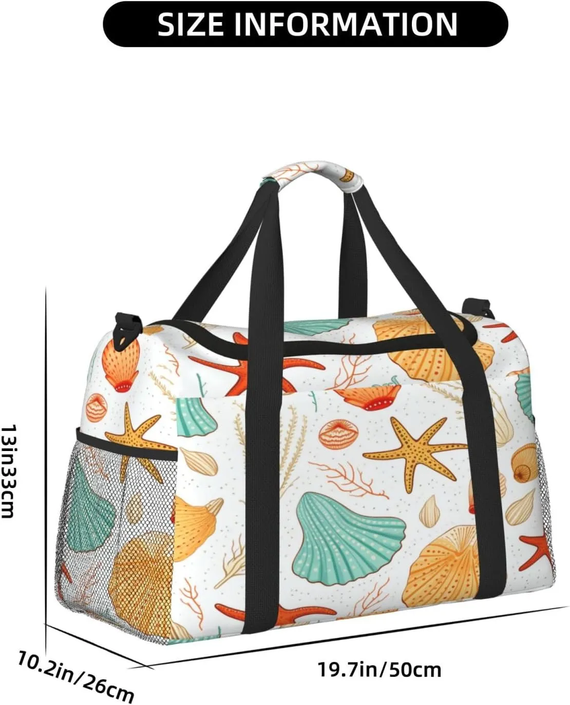 Travel Duffel Bag For Men Women, Seashells Starfish Coral Pattern Carry On Sport Gym Bag With Shoulder Strap Lightweight Waterproof Weekender Bag Overnight Bag