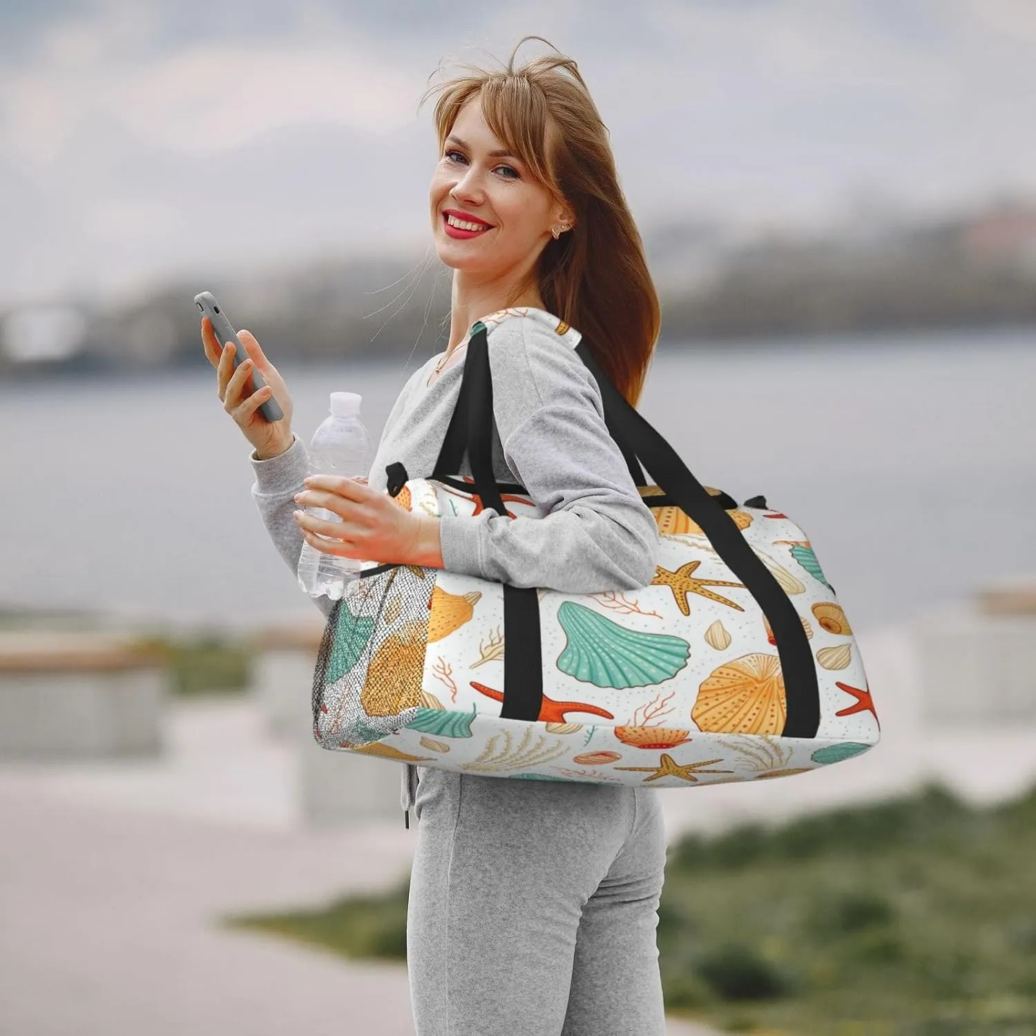 Travel Duffel Bag For Men Women, Seashells Starfish Coral Pattern Carry On Sport Gym Bag With Shoulder Strap Lightweight Waterproof Weekender Bag Overnight Bag