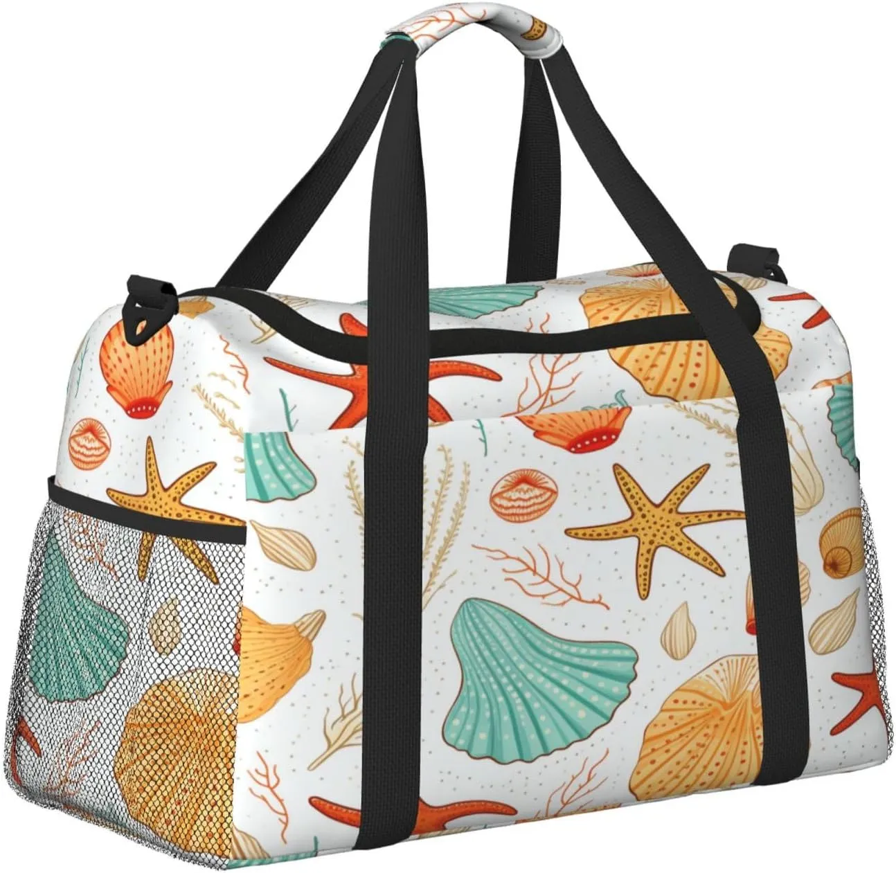 Travel Duffel Bag For Men Women, Seashells Starfish Coral Pattern Carry On Sport Gym Bag With Shoulder Strap Lightweight Waterproof Weekender Bag Overnight Bag