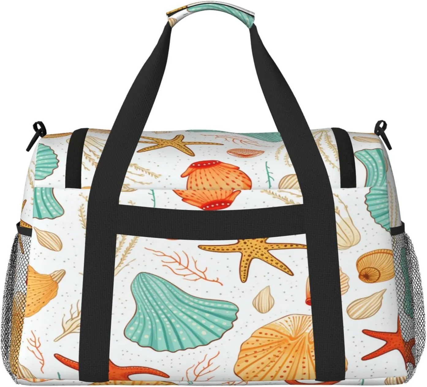 Travel Duffel Bag For Men Women, Seashells Starfish Coral Pattern Carry On Sport Gym Bag With Shoulder Strap Lightweight Waterproof Weekender Bag Overnight Bag