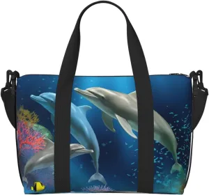 Travel Duffel Bags Personal Item Bag Carry On Luggage Bag Training Handbag Lightweight Waterproof Sports Gym Bag Underwater Dolphins Coral Fish Weekender Bag for Women Men, Black, One Size, Travel