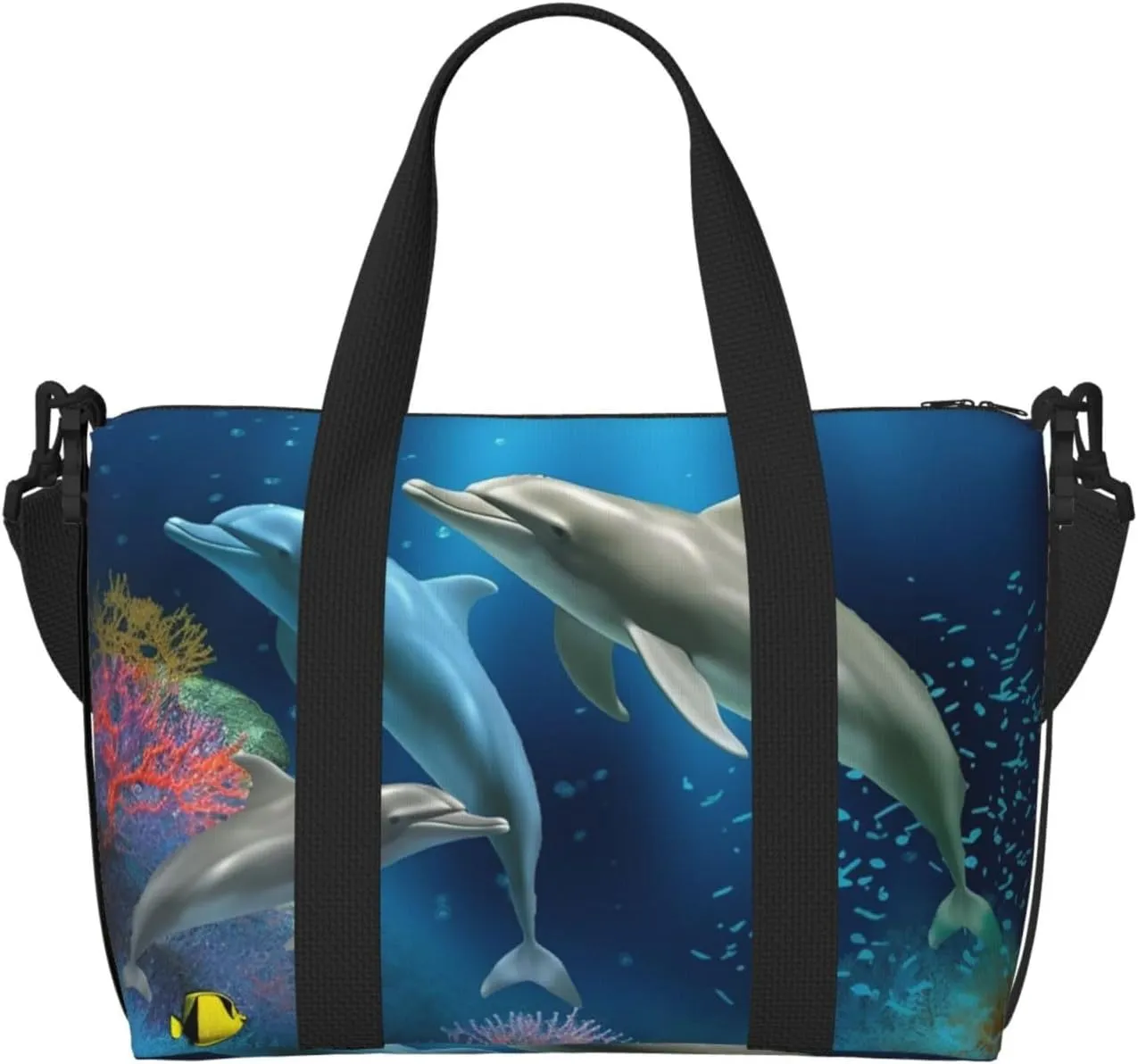 Travel Duffel Bags Personal Item Bag Carry On Luggage Bag Training Handbag Lightweight Waterproof Sports Gym Bag Underwater Dolphins Coral Fish Weekender Bag for Women Men, Black, One Size, Travel