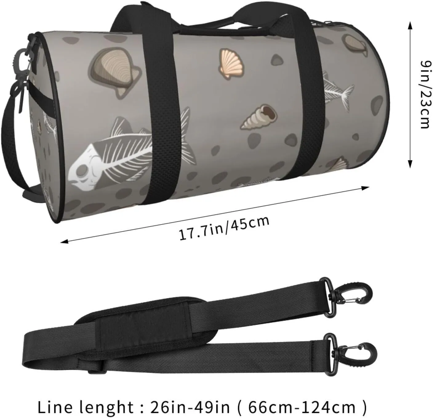 Travel Duffle Bag for Men Women, Soil Fishbone Seashell Fossils Duffle Bags for Sport Gym Overnight Luggage