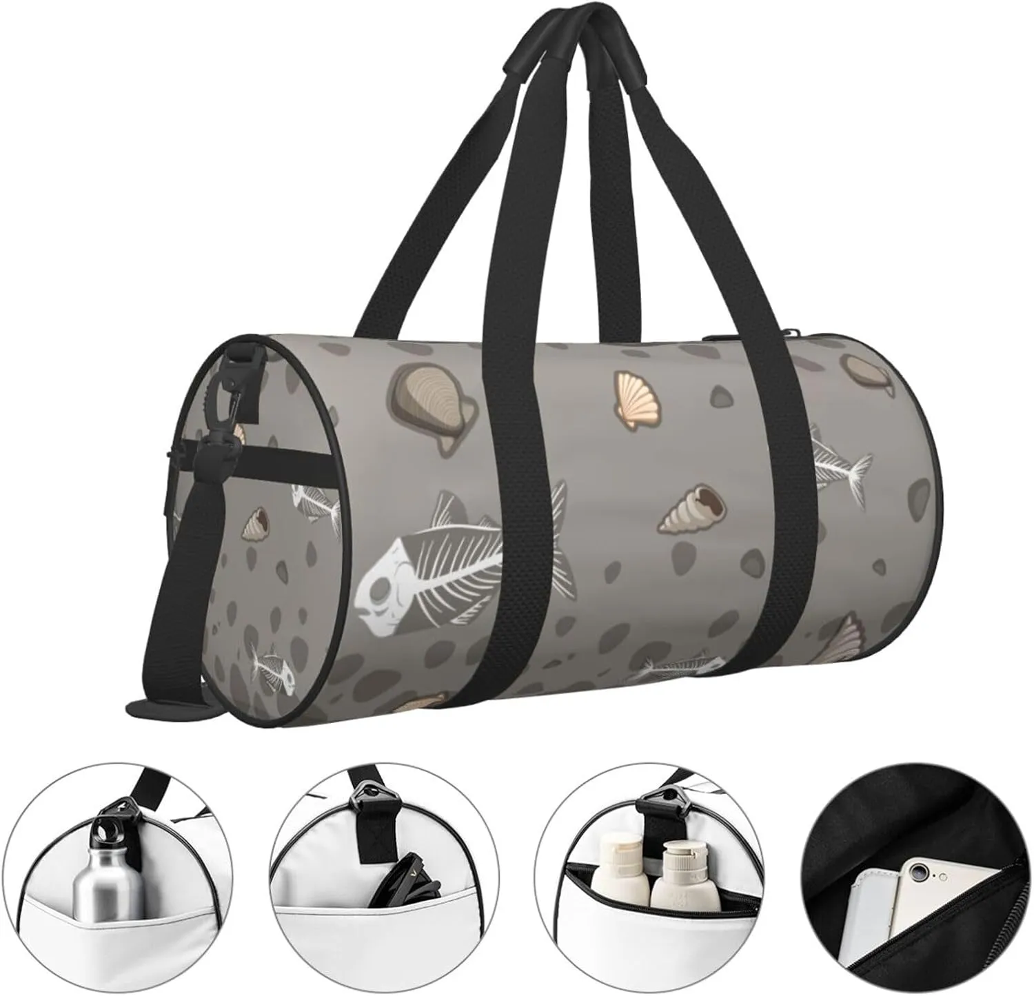Travel Duffle Bag for Men Women, Soil Fishbone Seashell Fossils Duffle Bags for Sport Gym Overnight Luggage