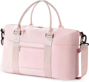 Travel Duffle Bag, Waterproof Weekender Bag for Women, Lightweight Carry on Sport Gym Bag for Women, Overnight Tote Luggage Bag with Trollery Sleeve (Coral Pink)