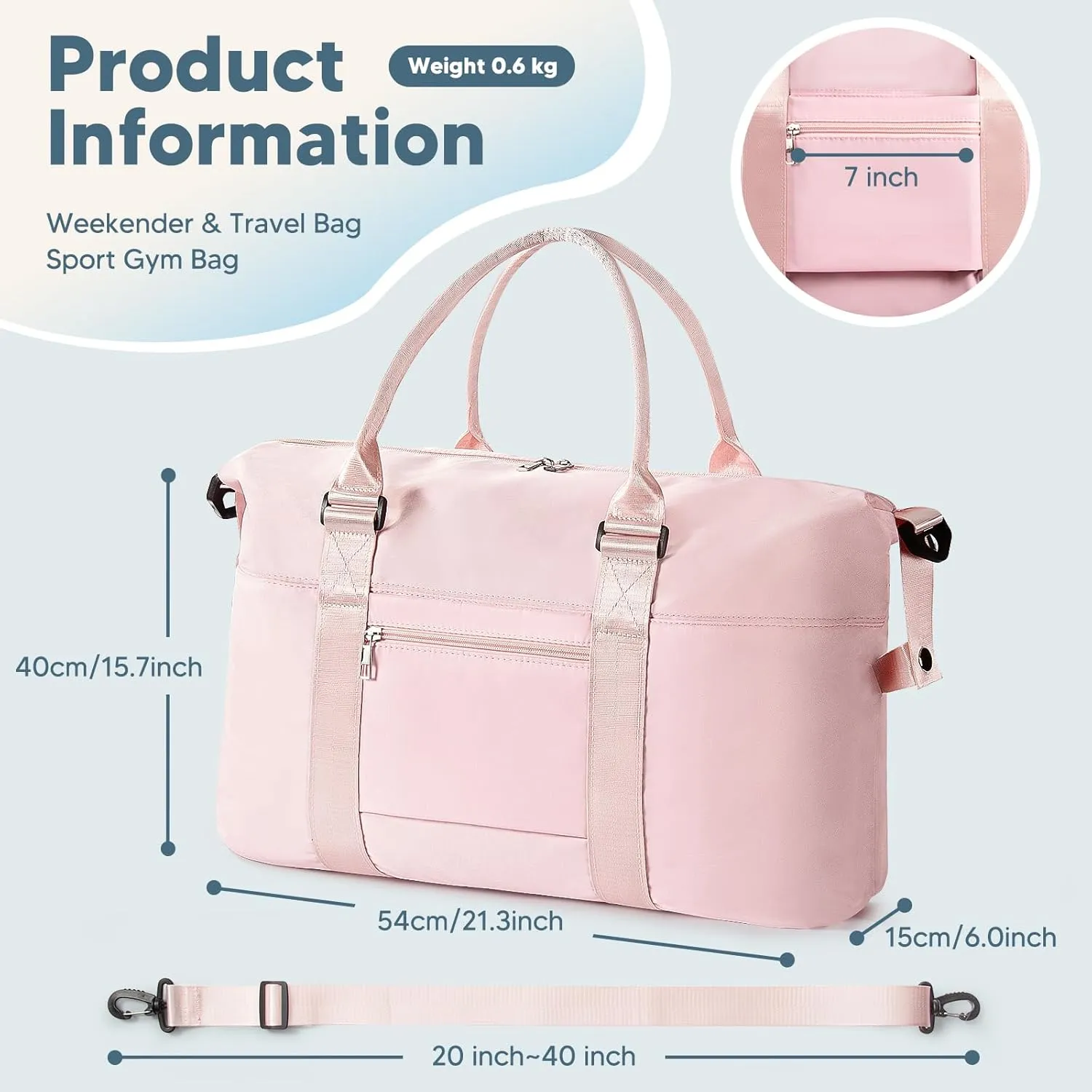 Travel Duffle Bag, Waterproof Weekender Bag for Women, Lightweight Carry on Sport Gym Bag for Women, Overnight Tote Luggage Bag with Trollery Sleeve (Coral Pink)