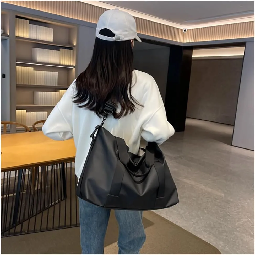 Travel Duffle Bags Large Gym Sports Crossbody Bag Foldable Overnight Weekender Carry-on Luggage Bag Personal Item Tote Bag (Black)