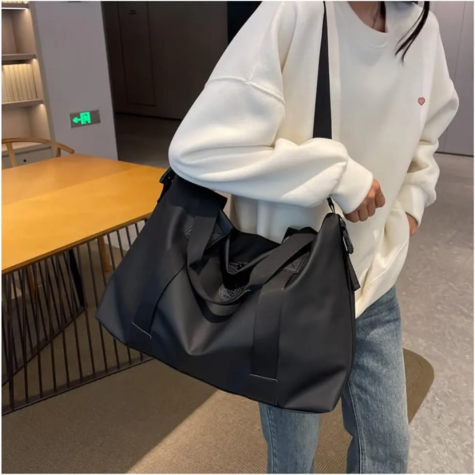 Travel Duffle Bags Large Gym Sports Crossbody Bag Foldable Overnight Weekender Carry-on Luggage Bag Personal Item Tote Bag (Black)