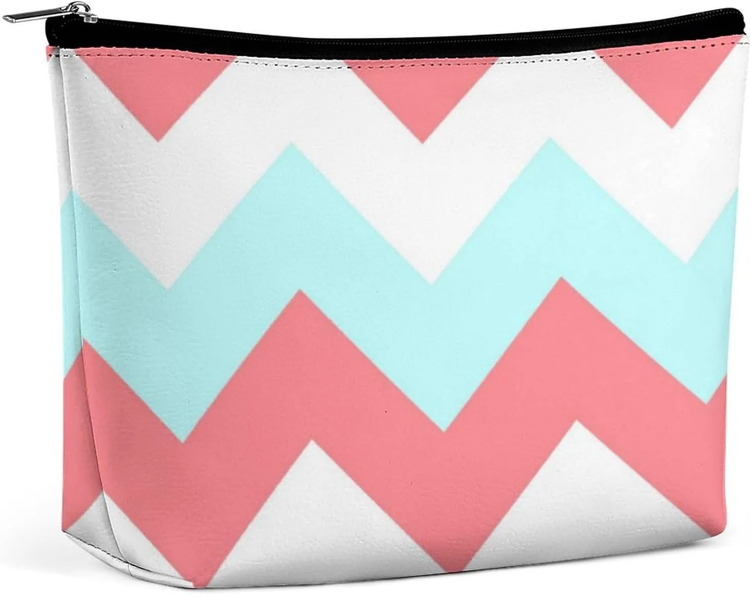 Travel Makeup Bag, Chevron Zigzag Coral Aqua White Cosmetic Bags for Women Large Capacity Waterproof Toiletry Pouch Make up Organizer