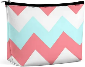 Travel Makeup Bag, Chevron Zigzag Coral Aqua White Cosmetic Bags for Women Large Capacity Waterproof Toiletry Pouch Make up Organizer