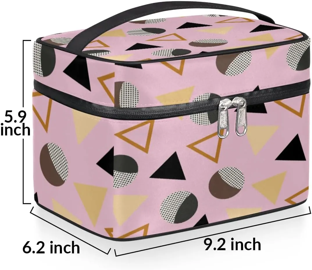 Travel Makeup Bag, Geometric Cosmetic Bag for Women Girls, Portable Large Toiletry Bag Organizer for Toiletries Accessories Brushes