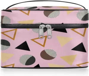 Travel Makeup Bag, Geometric Cosmetic Bag for Women Girls, Portable Large Toiletry Bag Organizer for Toiletries Accessories Brushes