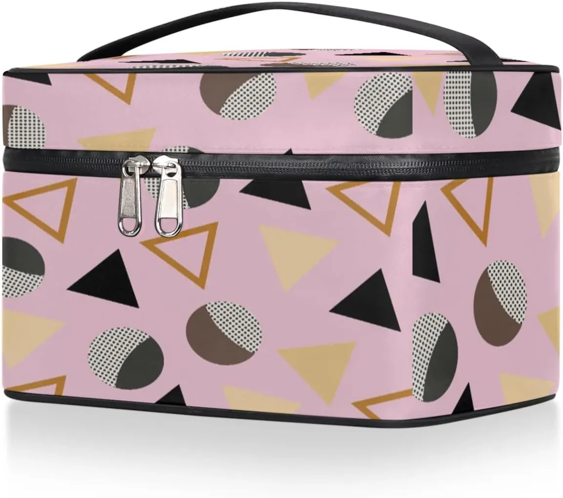 Travel Makeup Bag, Geometric Cosmetic Bag for Women Girls, Portable Large Toiletry Bag Organizer for Toiletries Accessories Brushes
