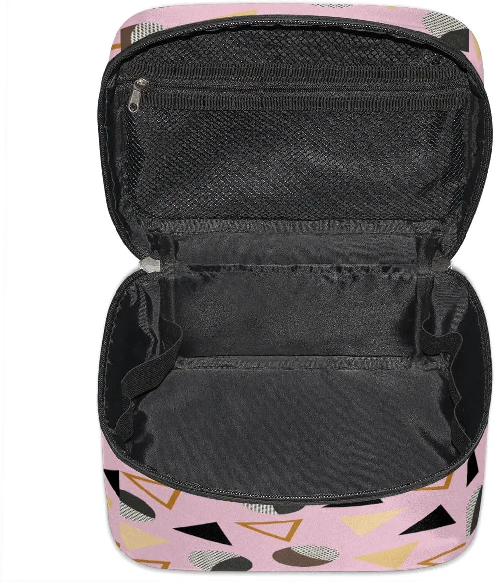Travel Makeup Bag, Geometric Cosmetic Bag for Women Girls, Portable Large Toiletry Bag Organizer for Toiletries Accessories Brushes