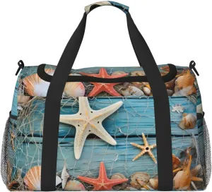 Travel Weekender Overnight Bags Seashell Beach Starfish Foldable Hand Travel Bag Sport Gym Duffel Bag For Men Women
