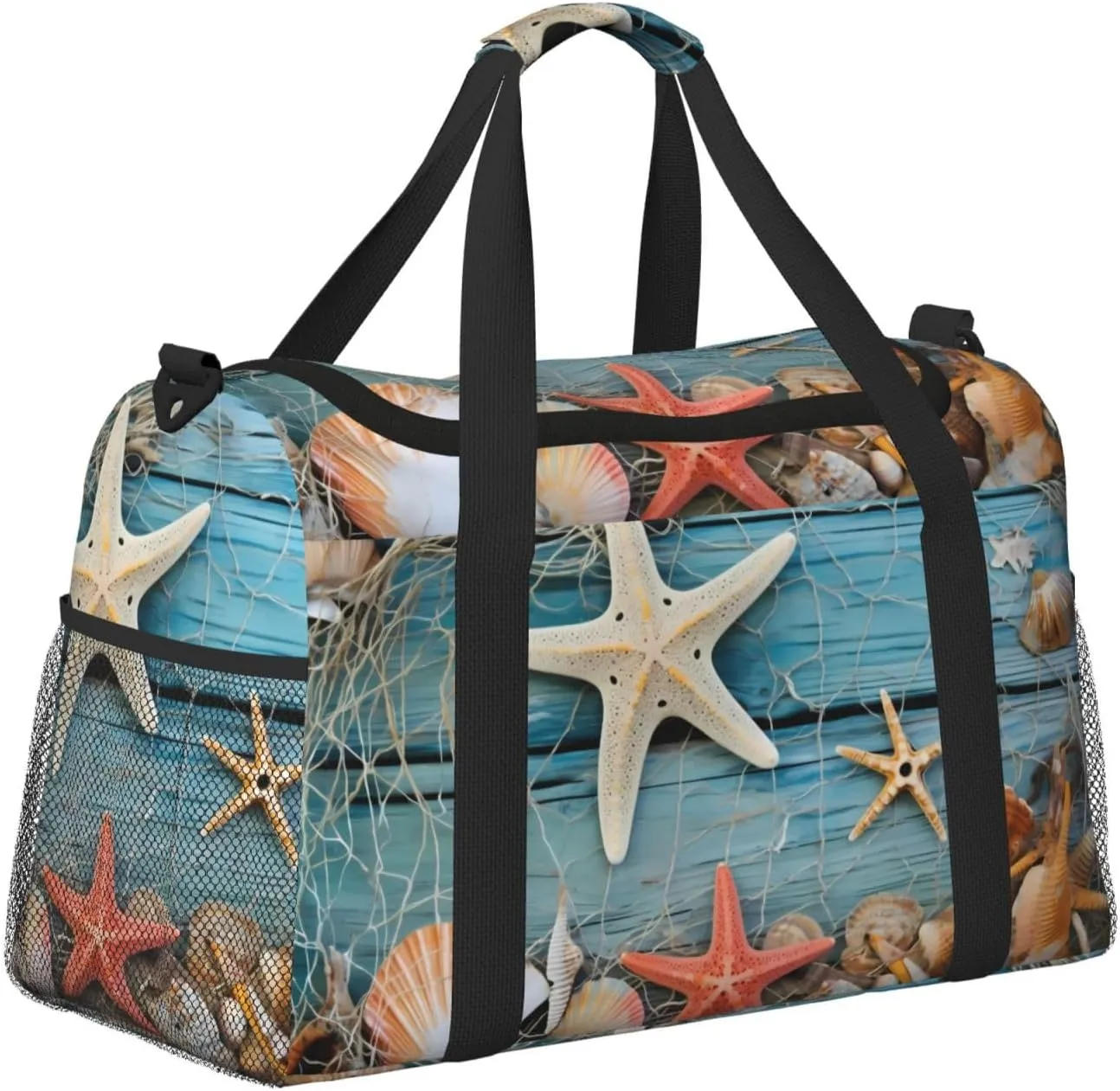 Travel Weekender Overnight Bags Seashell Beach Starfish Foldable Hand Travel Bag Sport Gym Duffel Bag For Men Women