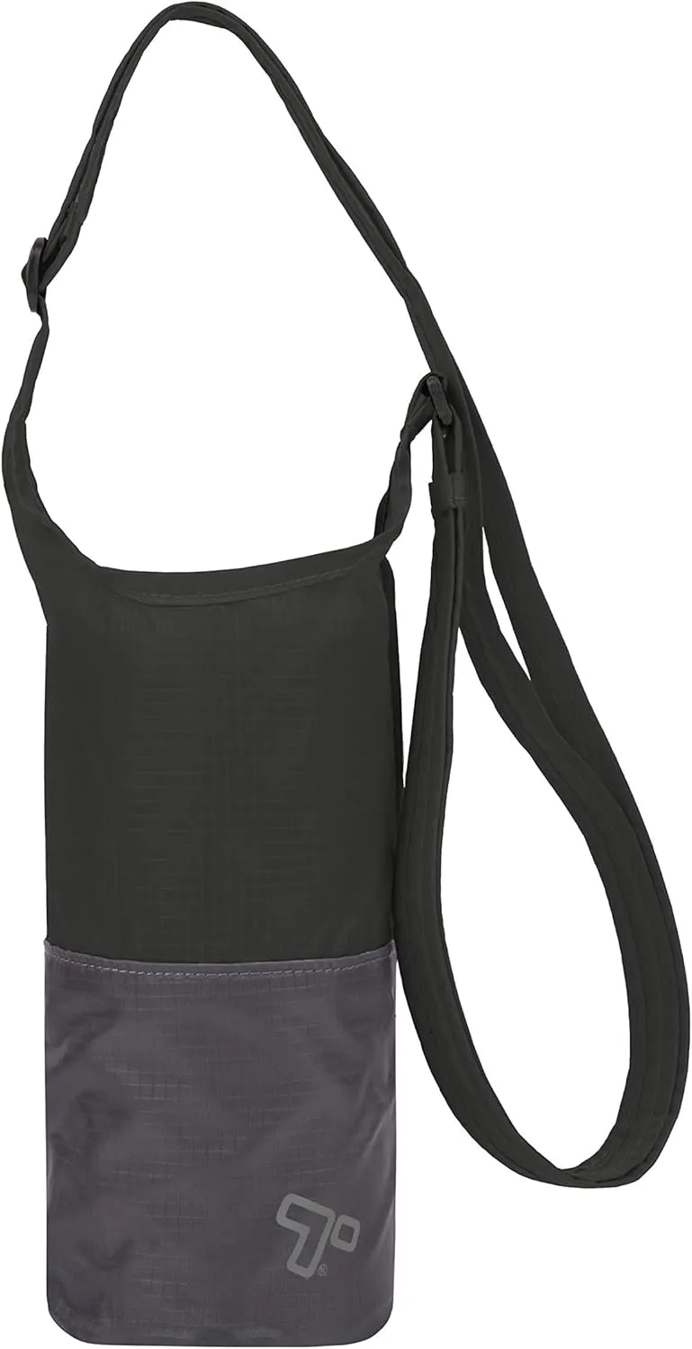 Travelon Packable Water Bottle Tote Sling Tote, Black/Gray