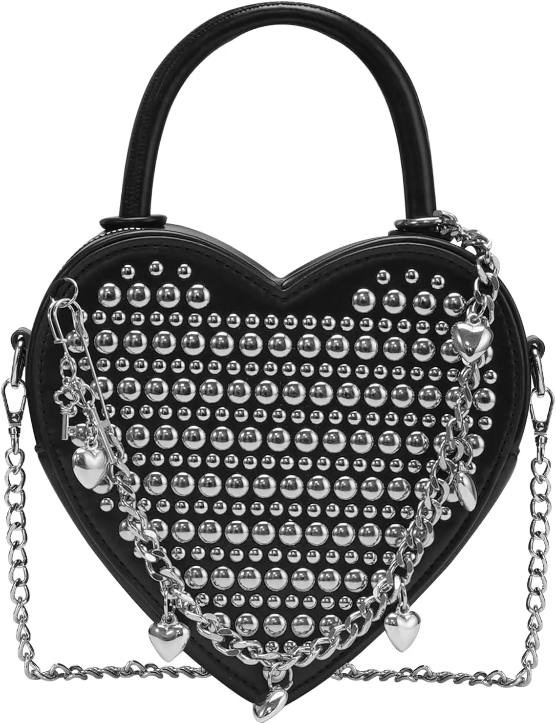 TRBSXRT Heart Satchel Crossbody Purse for Women - Rivets Embellished Shoulder Bag, Leather Heart Shaped Handbag
