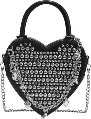TRBSXRT Heart Satchel Crossbody Purse for Women - Rivets Embellished Shoulder Bag, Leather Heart Shaped Handbag