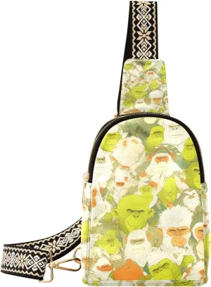 Trendy Cartoon Baboon Group Green Orange bags for men cute shoulder fanny pack for day pack