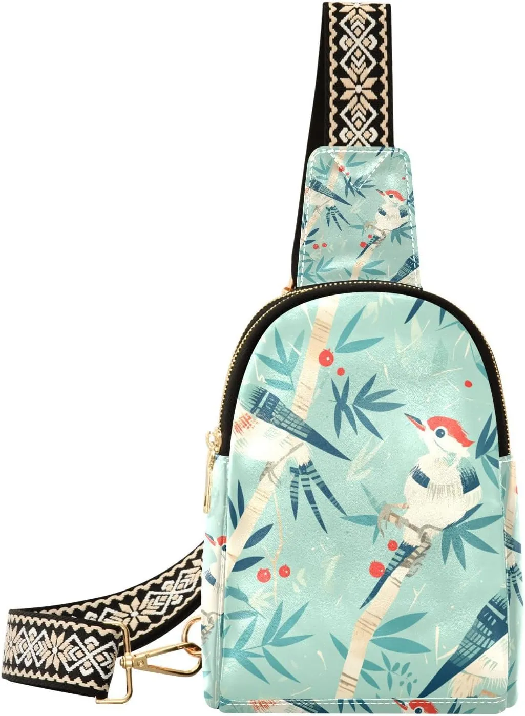Trendy Woodpecker Red Berry Blue black fanny pack lightweight travel cross body bag for day pack