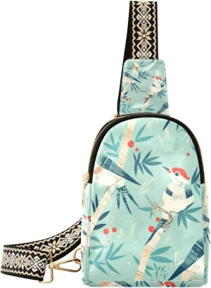 Trendy Woodpecker Red Berry Blue black fanny pack lightweight travel cross body bag for day pack