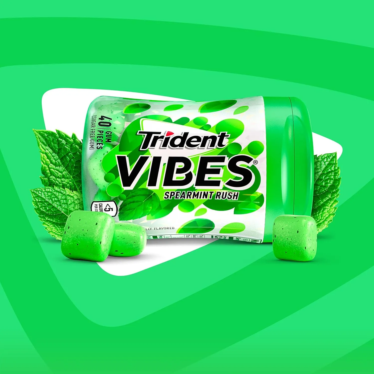 Trident Vibes Spearmint Rush Sugar Free Gum, 4 Bottles of 40 Pieces (160 Total Pieces)