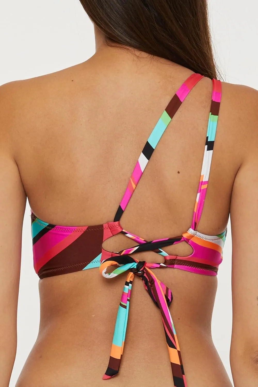 Trina Turk Women's Swoop Knotted One Shoulder Bikini Top, Adjustable, Tie Back, Swimwear Separates