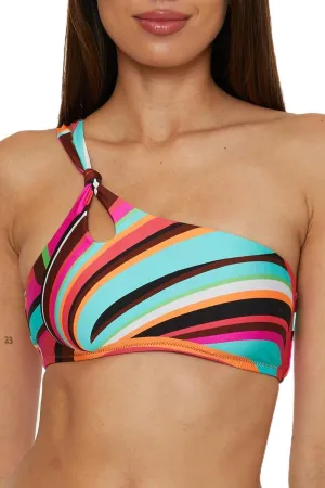 Trina Turk Women's Swoop Knotted One Shoulder Bikini Top, Adjustable, Tie Back, Swimwear Separates