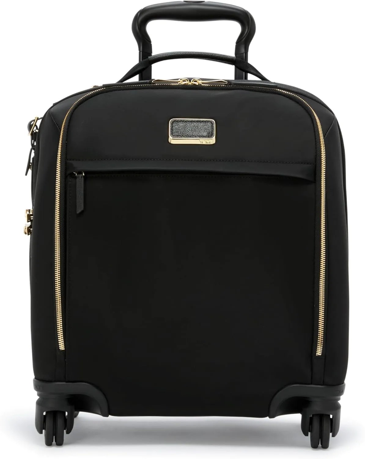 TUMI - Voyageur Leger 4 Wheel Carry-On Luggage - Lightweight and Spacious, Sleek Silhouette, Durable Women's Suitcase - 16" Compact Carry-On, Black with Gold Hardware