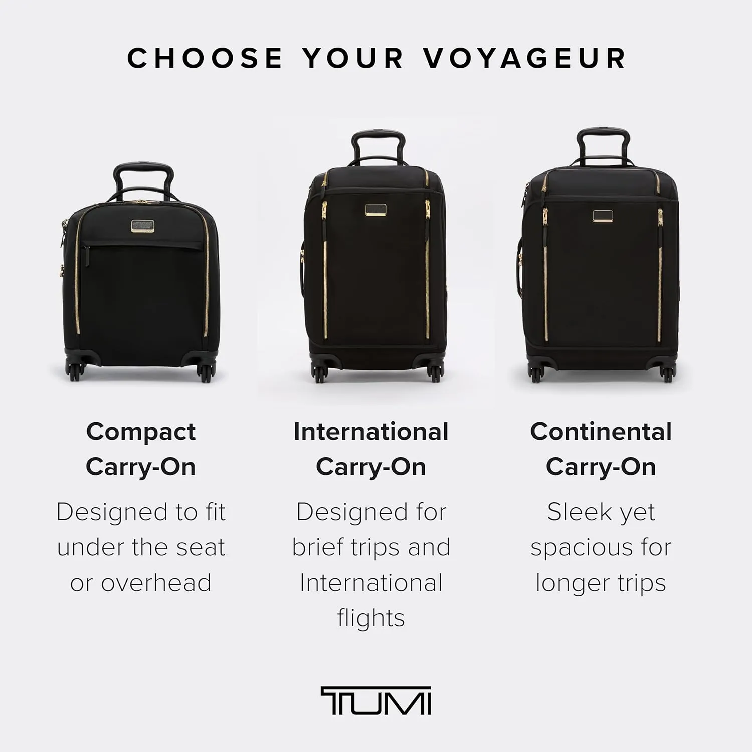 TUMI - Voyageur Leger 4 Wheel Carry-On Luggage - Lightweight and Spacious, Sleek Silhouette, Durable Women's Suitcase - 16" Compact Carry-On, Black with Gold Hardware