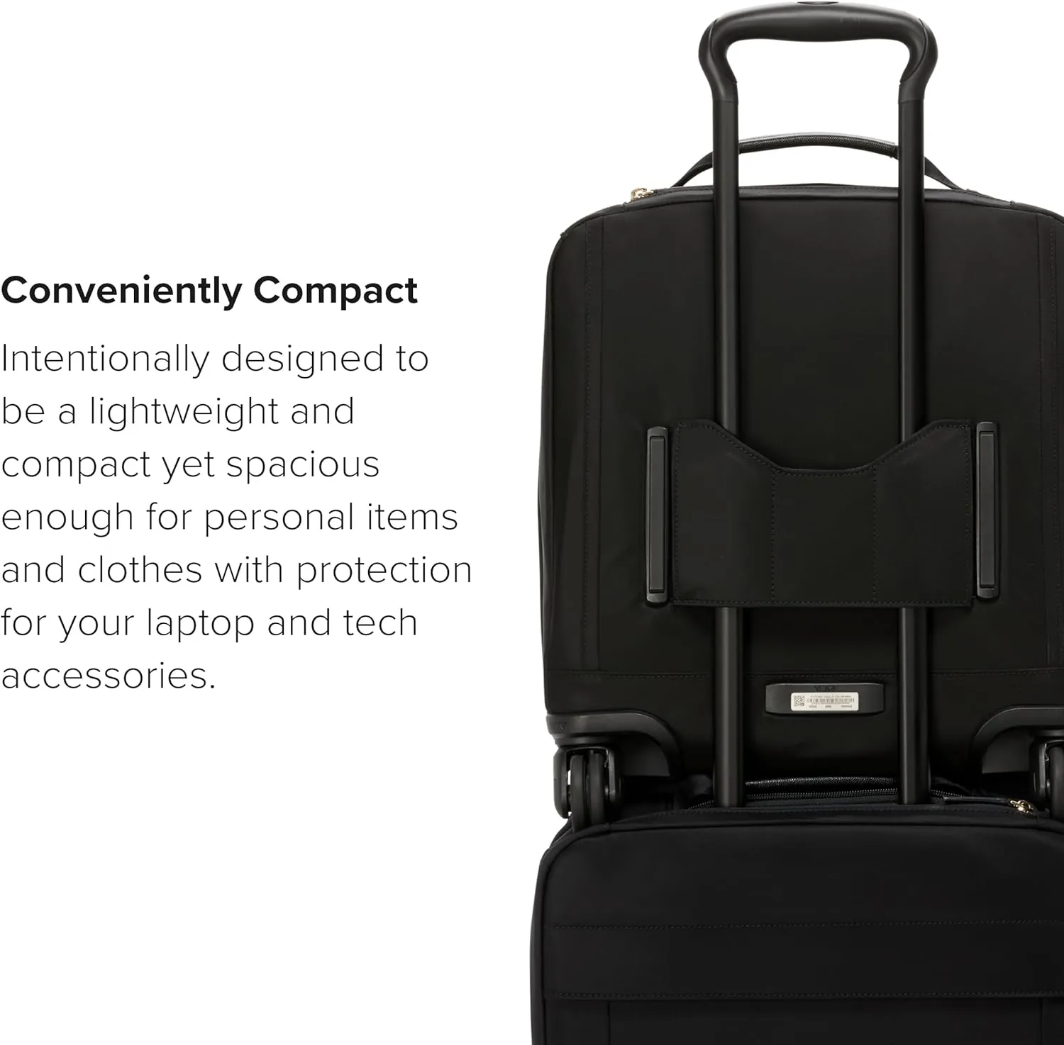 TUMI - Voyageur Leger 4 Wheel Carry-On Luggage - Lightweight and Spacious, Sleek Silhouette, Durable Women's Suitcase - 16" Compact Carry-On, Black with Gold Hardware