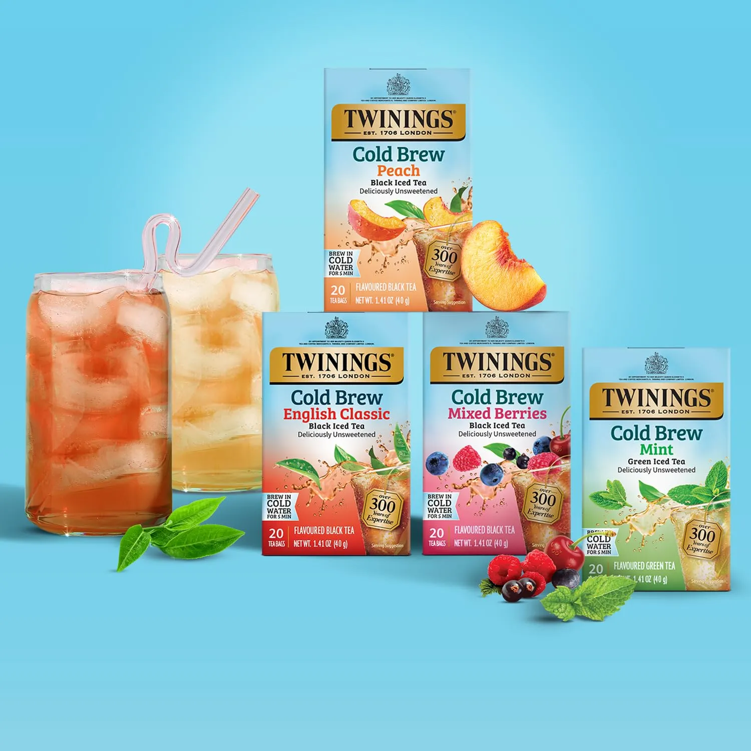 Twinings Mixed Berries Cold Brewed Iced Tea Bags, 20 Count (Pack of 6), Unsweetened Flavoured Black Tea, Caffeinated