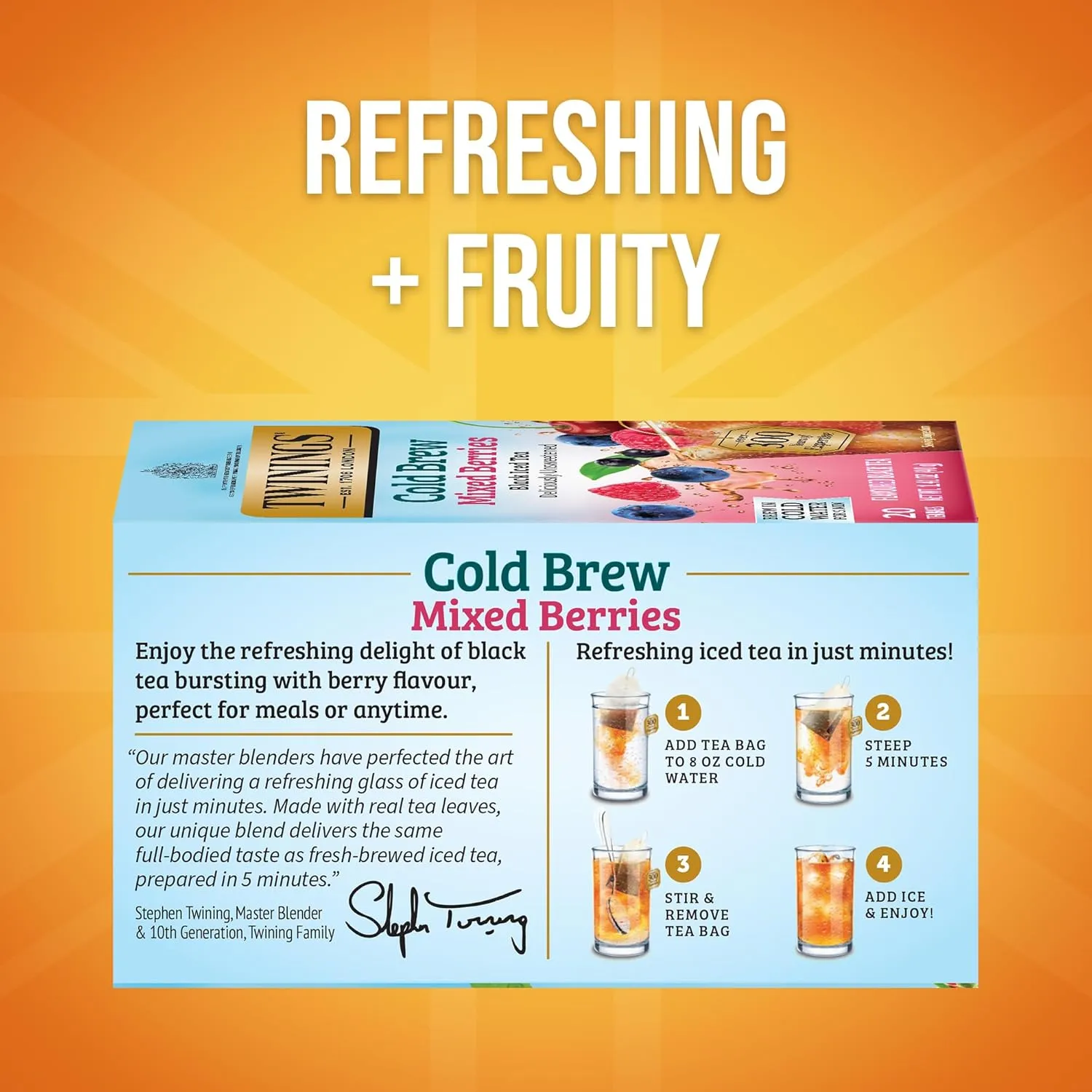 Twinings Mixed Berries Cold Brewed Iced Tea Bags, 20 Count (Pack of 6), Unsweetened Flavoured Black Tea, Caffeinated