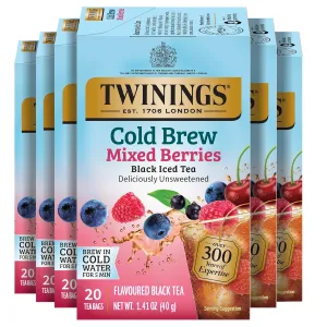 Twinings Mixed Berries Cold Brewed Iced Tea Bags, 20 Count (Pack of 6), Unsweetened Flavoured Black Tea, Caffeinated