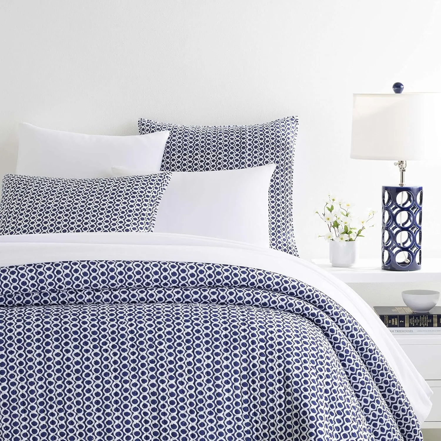Tyler Indigo Quilted Pillow Sham, Standard Size, Blue Graphic Pattern