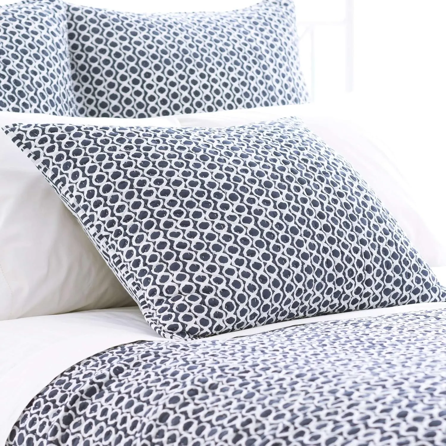 Tyler Indigo Quilted Pillow Sham, Standard Size, Blue Graphic Pattern