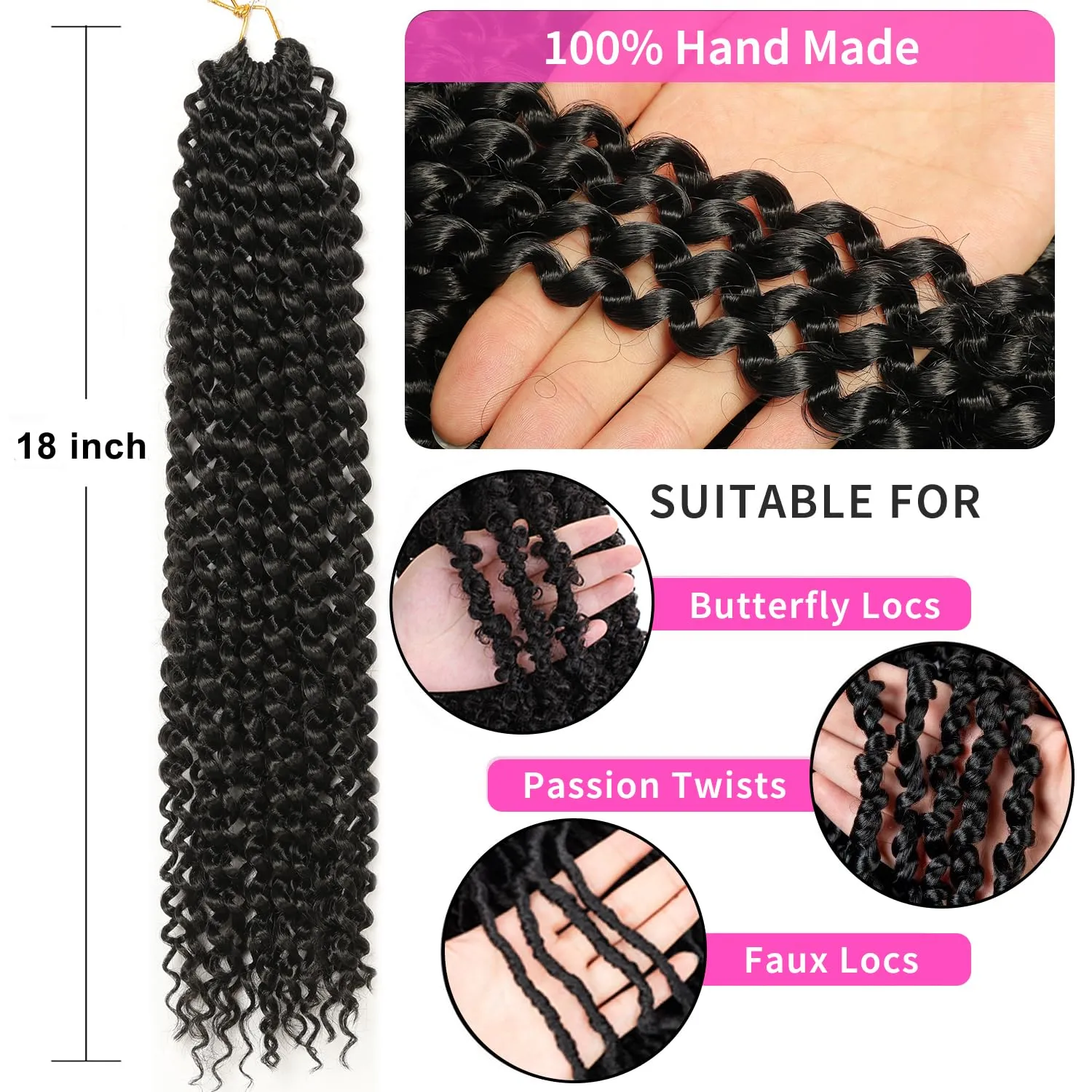 Ubeleco 18 Inch Passion Twist Hair, Water Wave Crochet Hair for Women Ombre Brown Passion Twist Crochet Hair 6 Packs Long Bohemian Synthetic Curly Braiding Hair Extensions(6pcs,1B/30)