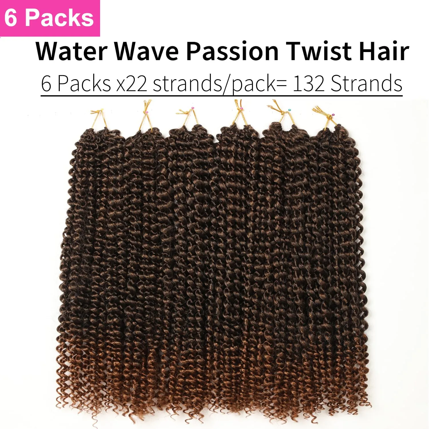 Ubeleco 18 Inch Passion Twist Hair, Water Wave Crochet Hair for Women Ombre Brown Passion Twist Crochet Hair 6 Packs Long Bohemian Synthetic Curly Braiding Hair Extensions(6pcs,1B/30)