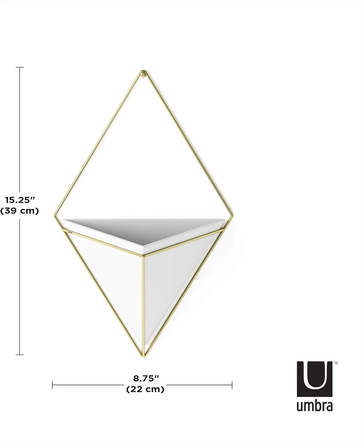 Umbra Trigg Hanging Planter Vase Wall Decor, Pot and Container for Succulents, Cactus, Faux Plants, and More, Large, White/Brass
